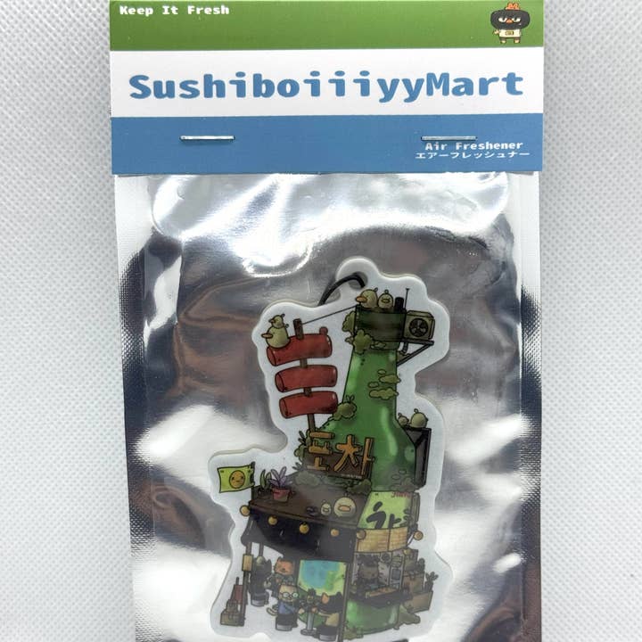 Soju Bottle Car Air Freshener (Peach) for wholesale by sushiboiiiyy