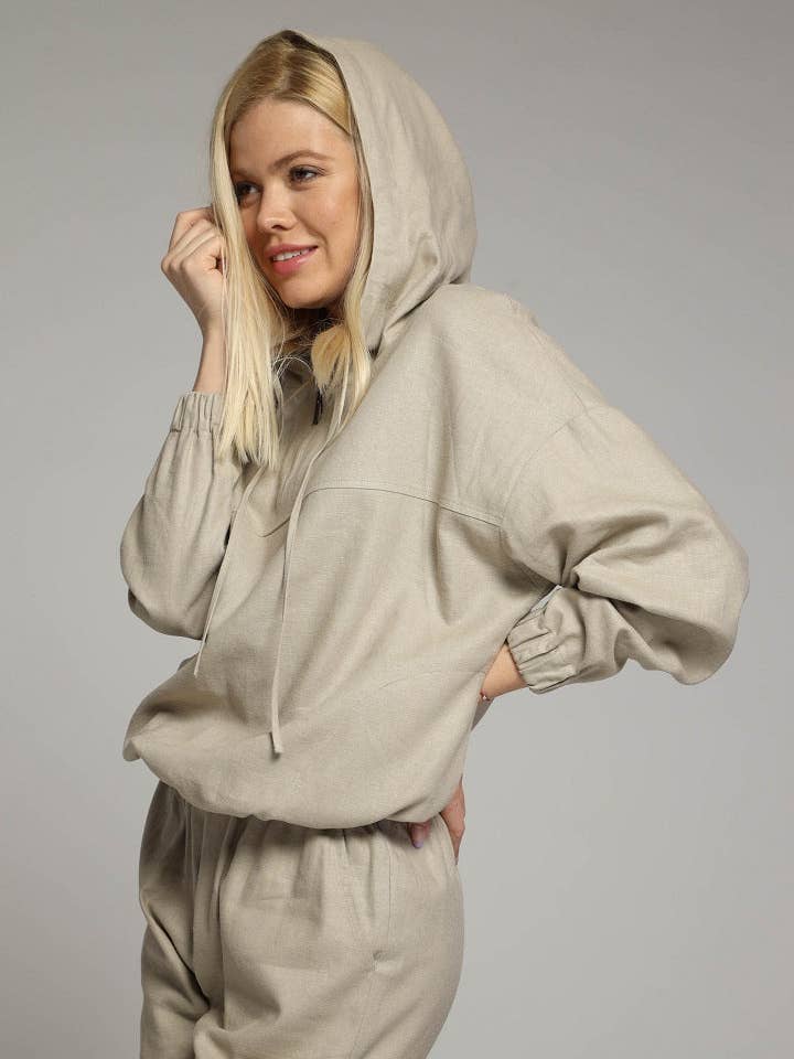 California linen hoodie sweatshirt in sand for wholesale by Truly Linen