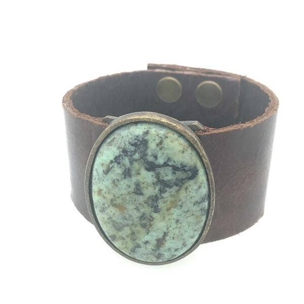 Oval Cabochon Leather Bracelet for wholesale by Rebel Designs Accessories