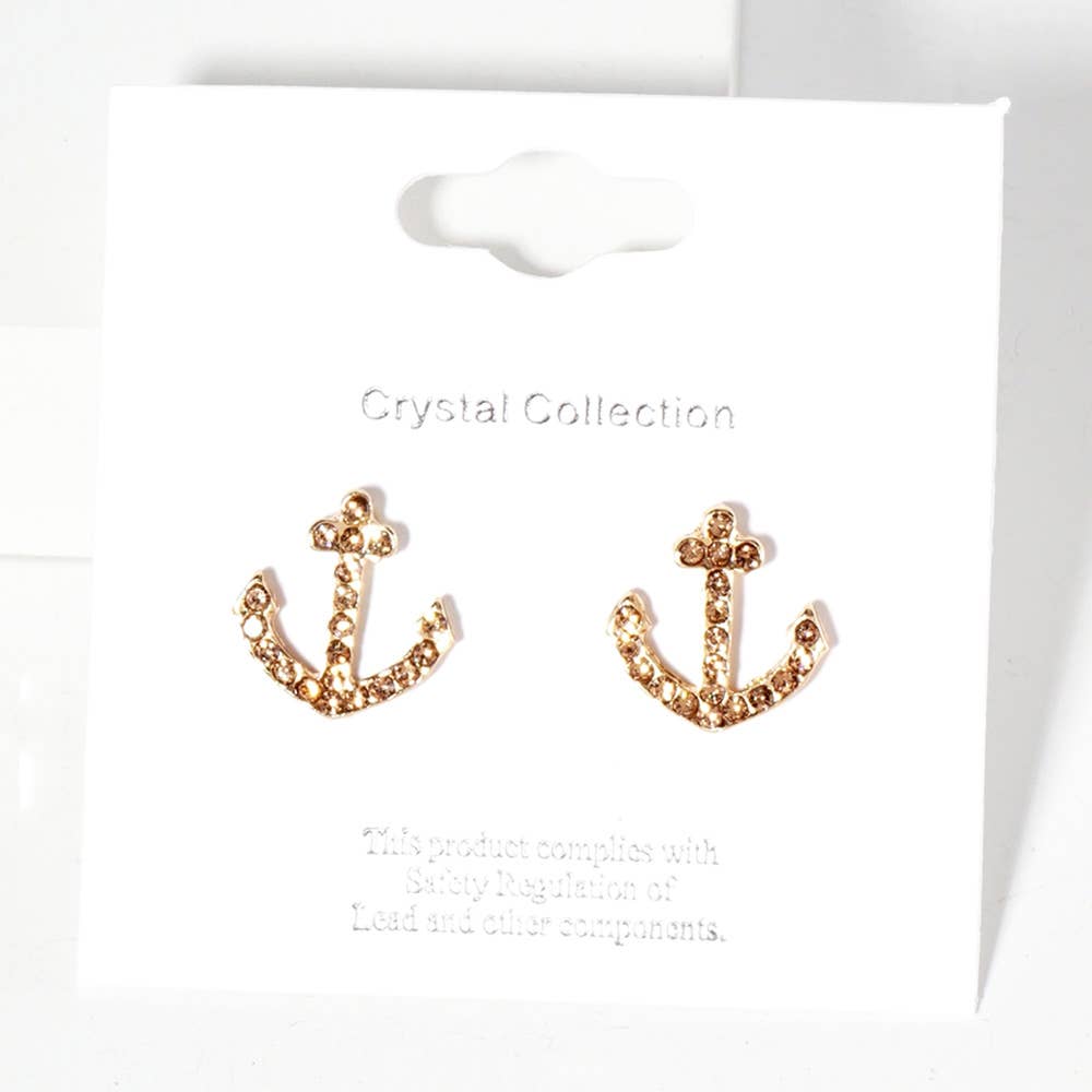 Sensibling Corp. - Venta al por mayor Pendientes de botón/aretes de poste - Pendientes de botón con ancla pavimentada de cristal de imitación.26