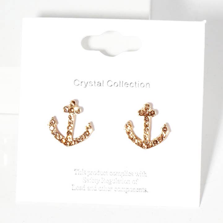 Sensibling Corp. - Venta al por mayor Pendientes de botón/aretes de poste - Pendientes de botón con ancla pavimentada de cristal de imitación.26