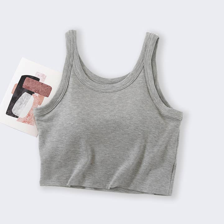 HIDDENBRAND - Wholesale Tank Top - Women's - basic daily regular built-in bra cropped tank top