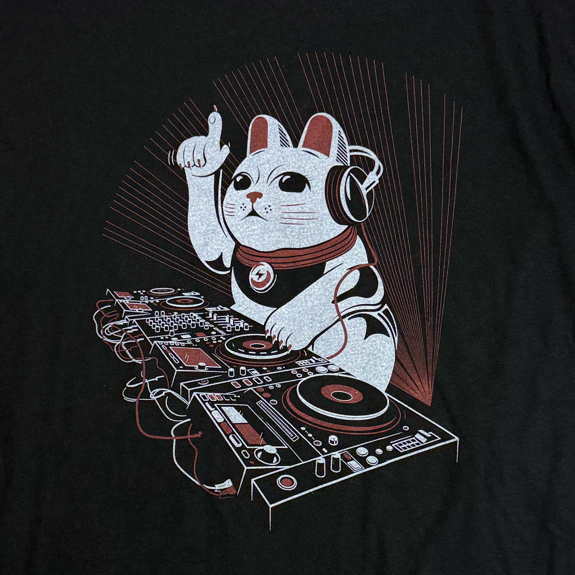 STORY SPARK - Wholesale Screen Printed T-Shirt - Unisex - LUCKY MIX - DJ Lucky Cat Graphic T-shirt1