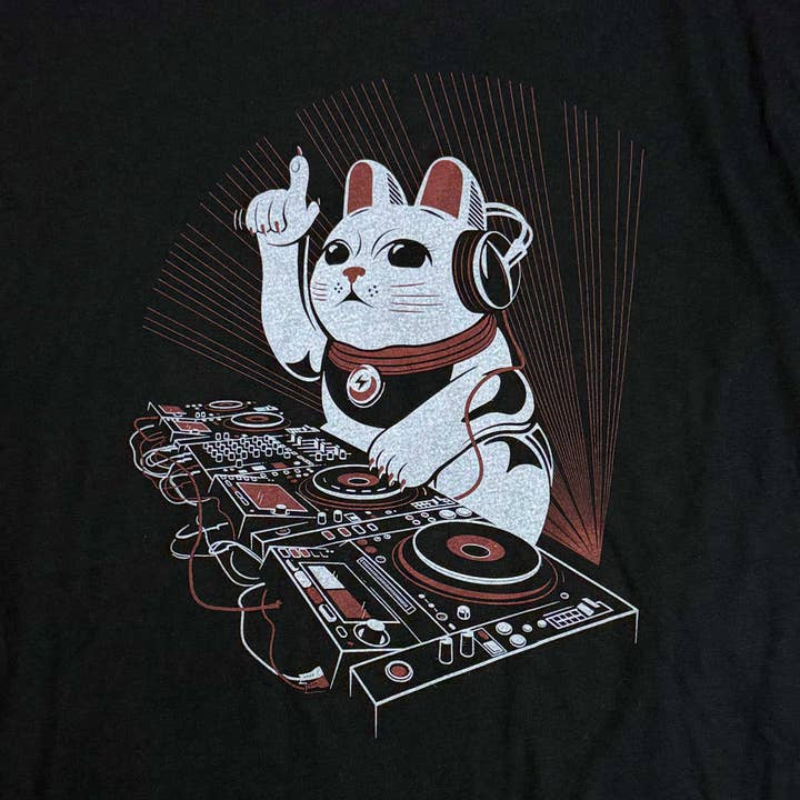STORY SPARK - Wholesale Screen Printed T-Shirt - Unisex - LUCKY MIX - DJ Lucky Cat Graphic T-shirt1