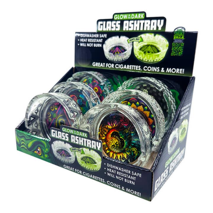 Novelty Brands - Wholesale Ashtray - Smokezilla Glass Glow In Dark Ashtray Assortment - 6/Display