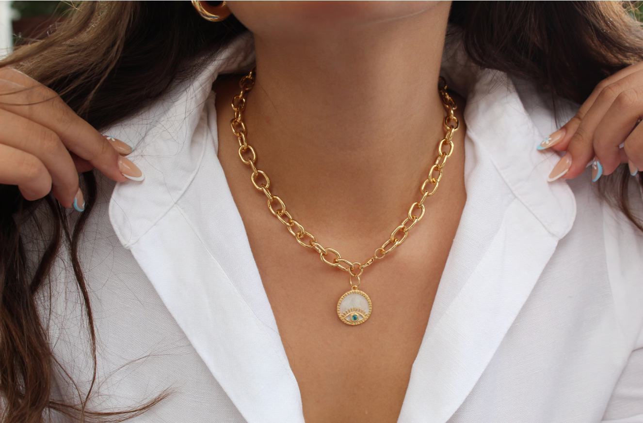 The Views & Co - Wholesale Pendant/Charm Necklace - Protection Talisman Statement Evil Eye Chunky Oval Link Necklace2