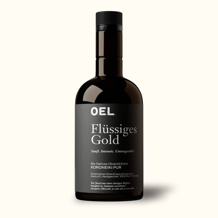 Liquid Gold - Huile d’olive extra vierge biologique aromatique pour la vente par O.E.L. - Thalassa GmbH & Co. KG