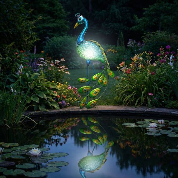 Solar Lighted Peacock Garden Stake/Statue for wholesale by Continental Art Center