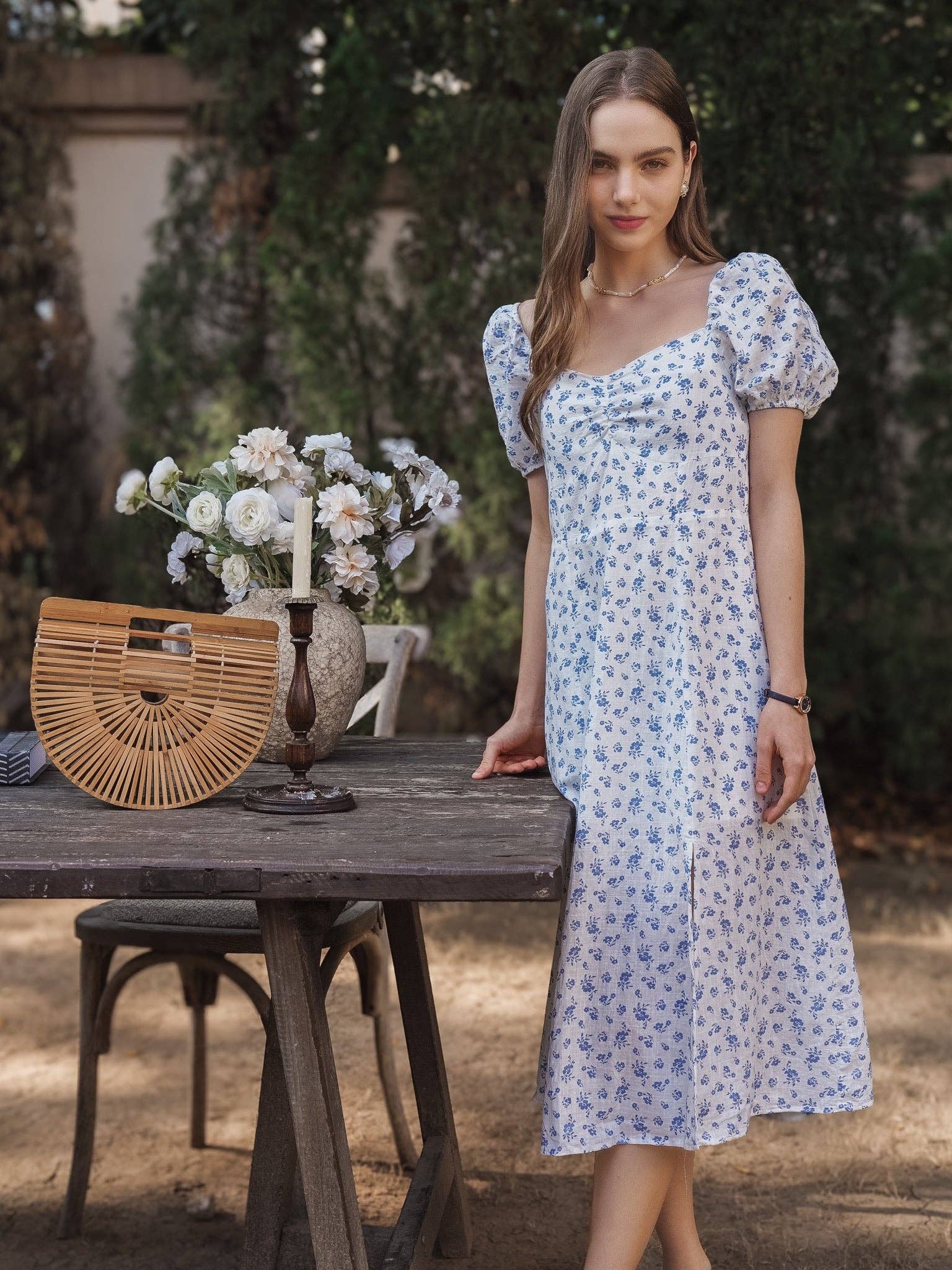 ROSIE POSIE - Wholesale Dress - Women's - RP2221 - Blue Floral Dress with Puff Sleeves4