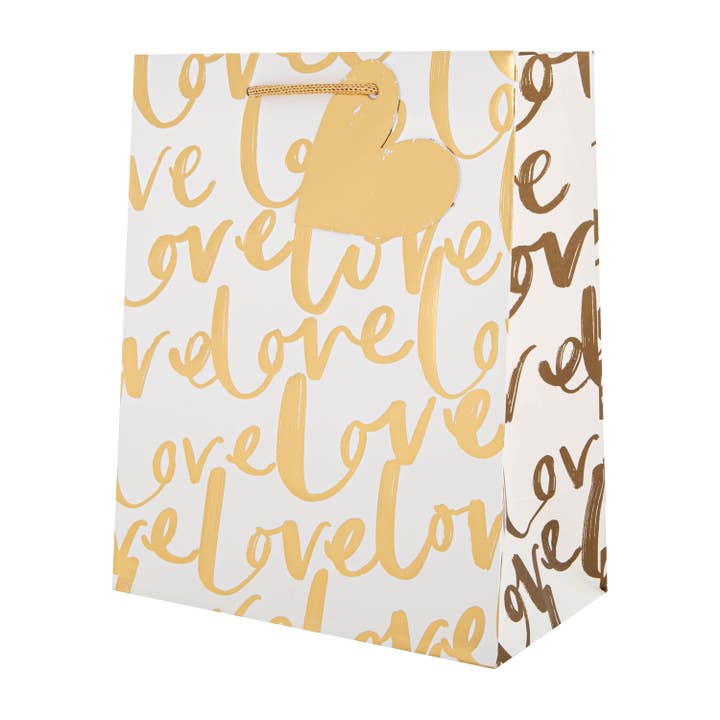 Medium Gift Bag - Gold 'Love' Text Design for wholesale by Hallmark