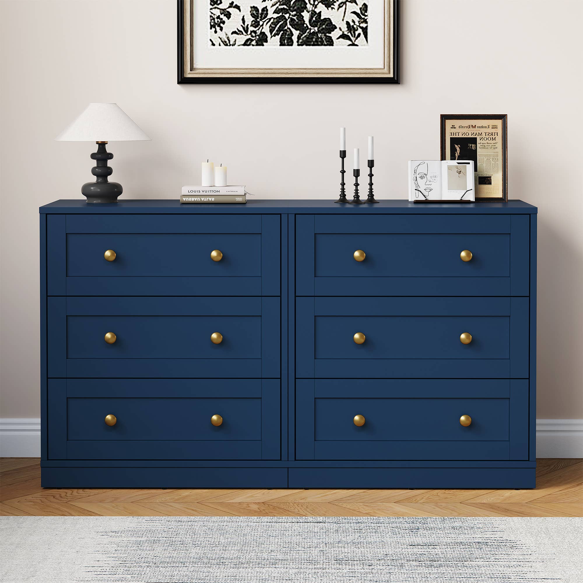 Heynemo - Vente Armoire - Table de chevet à 3 tiroirs, grande table de chevet avec rond doré15