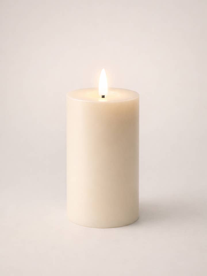 GLO & NEST LED Pillar Candle 15cm – Soft Ivory for wholesale by GLO & NEST