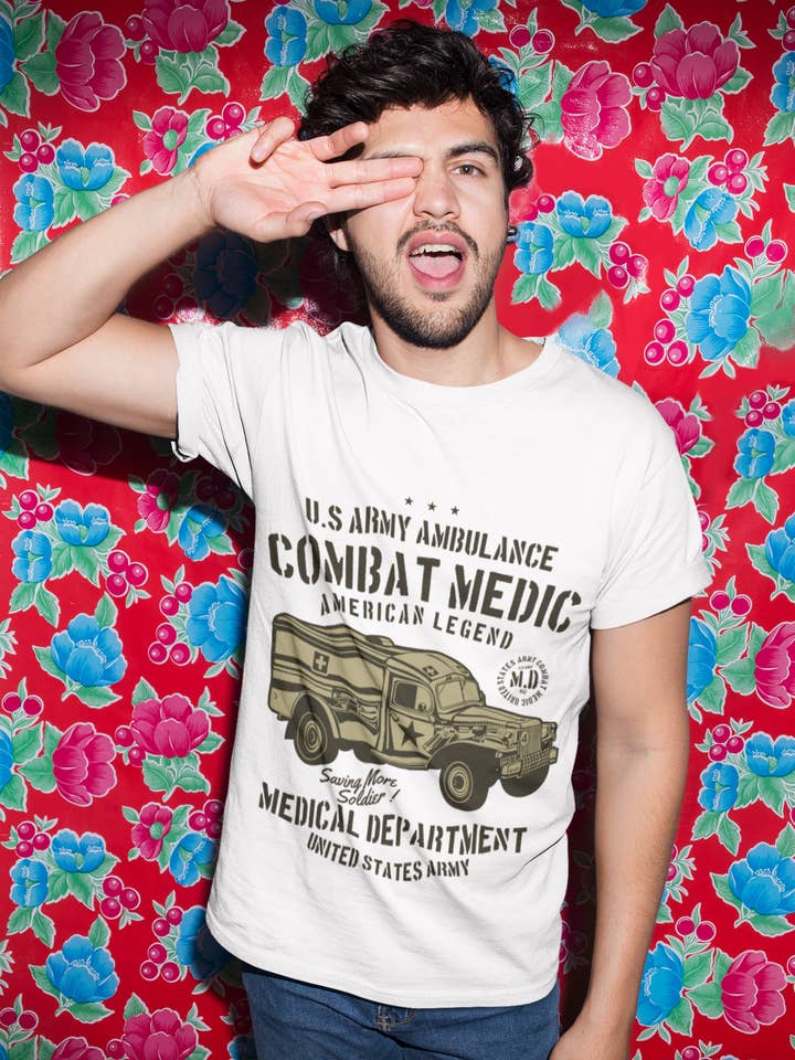 White ULTRABASIC Men's Graphic T-Shirt Combat Medic - US Army Ambulance - Vintage Shirt for wholesale on Faire2