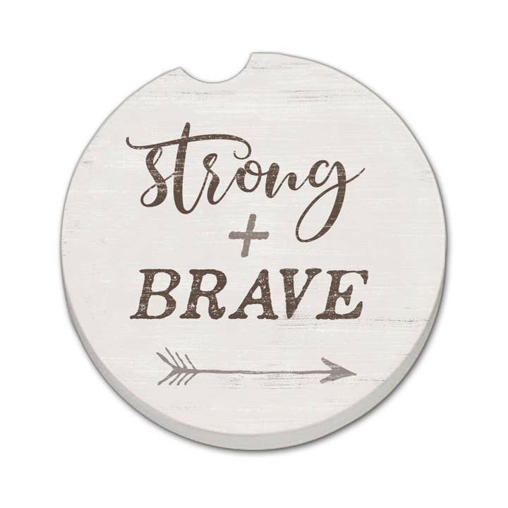 "Strong & Brave" 1 Pack Absorbent Stone Car Coaster for wholesale by Conimar Promotions