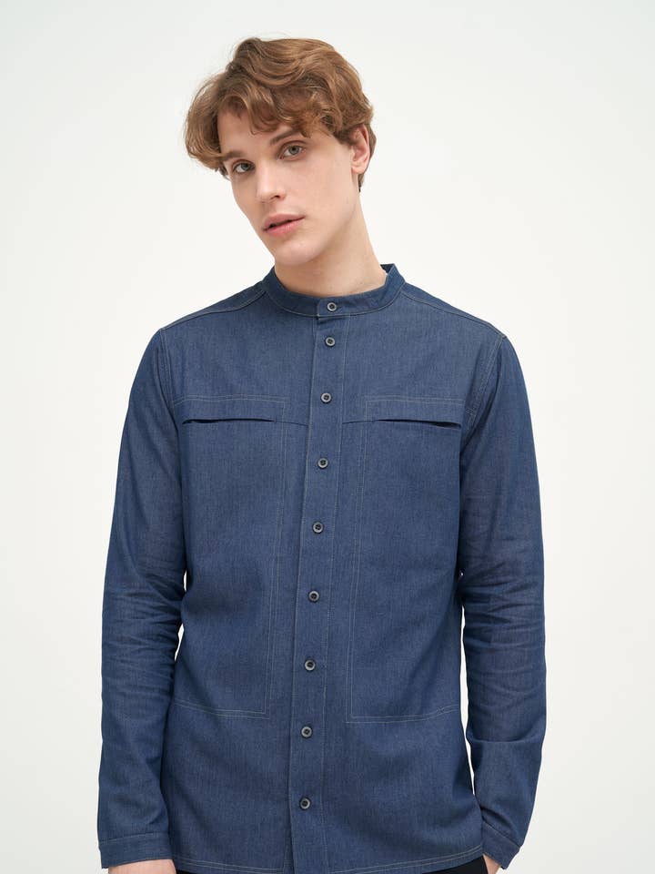 Herreskjorte i bomuld med knap-ned krave for engroshandel hos linenease