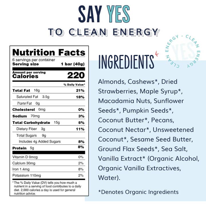 YES Bar® - Premium Real Food Snack Bars - Wholesale Snack Bar - Strawberry Coconut - Gourmet Plant-Based Snack Bar