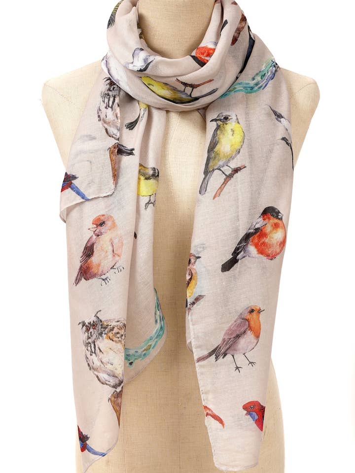 JC0711185 Beige-Multi Flamingo Owl Bird Print Scarf for wholesale by JC Sunny Fashion