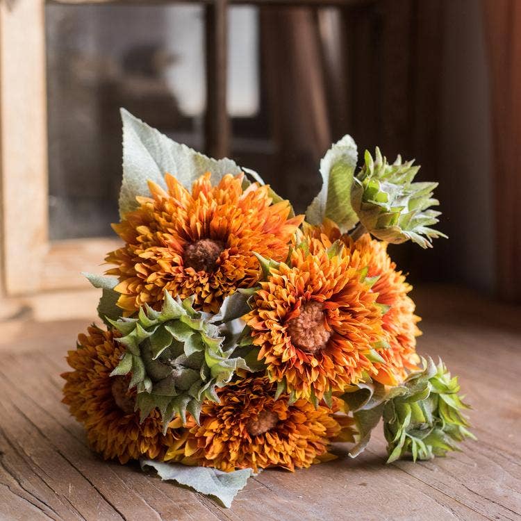 Rustic Reach - Wholesale Artificial Flowers - Artificial Sunflower Bouquet in Green or Orange 18" Tall6