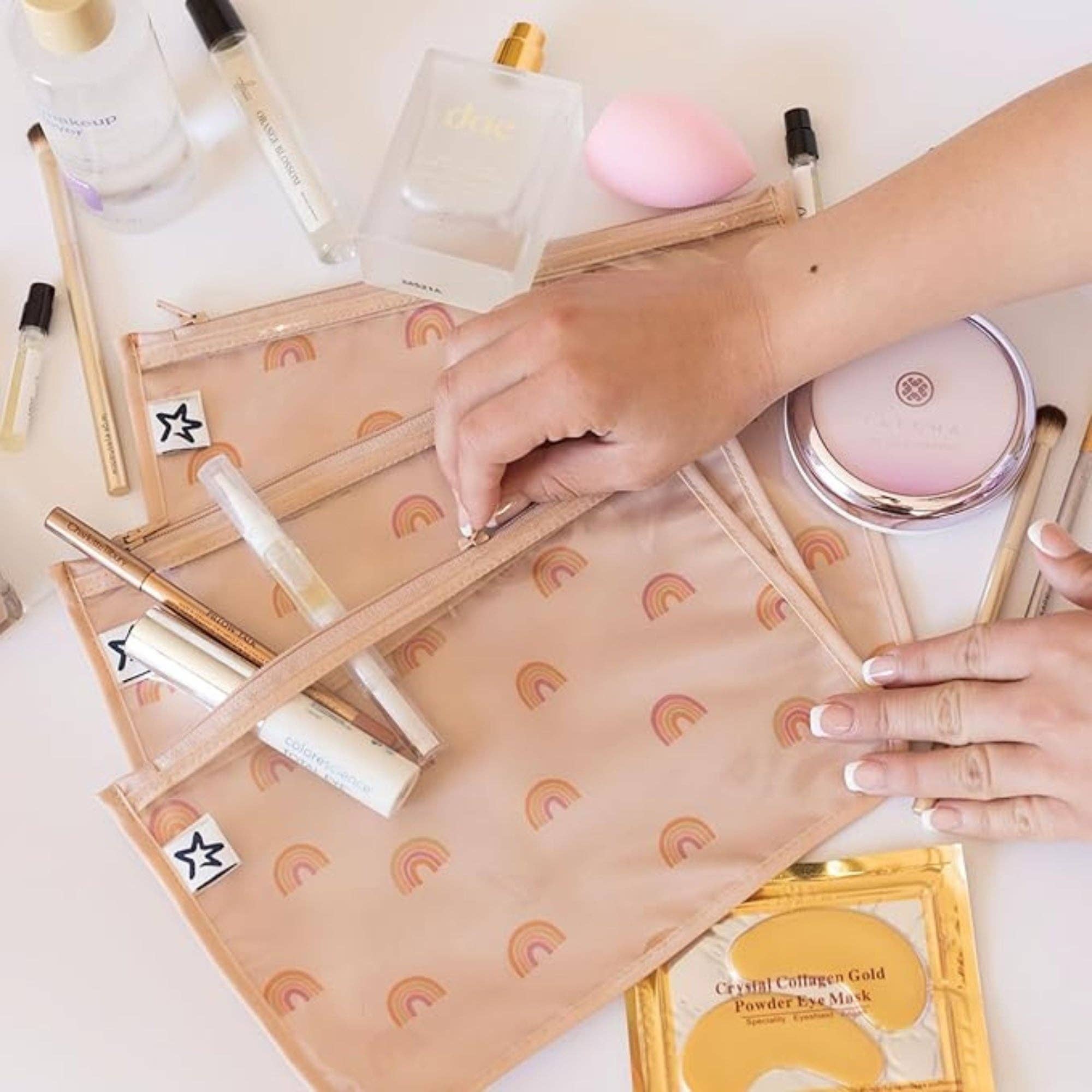 Tiny Twinkle - Wholesale Travel set - Tiny Twinkle - Clear Travel Bags - 3 Pack Sets - Beige Checkers (MSKU:ZT3-96)2