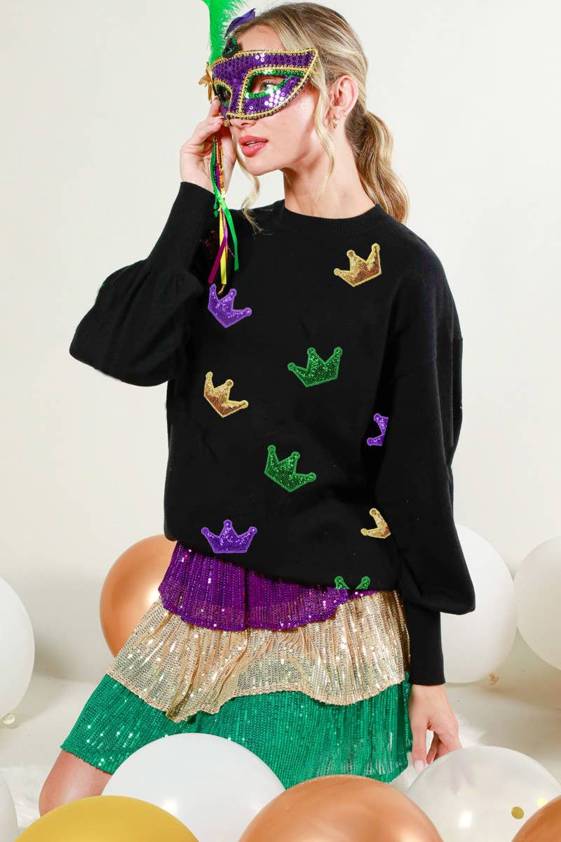 Vine & Love - Vendita all'ingrosso Felpa - Donna - Maglione lavorato a maglia con dettagli in paillettes a corona VT81484K10