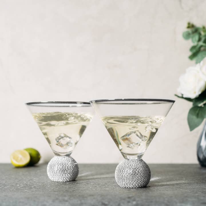 The Wine Savant / Khen Glassware - Wholesale Cocktail/Liquor Glass - Diamond Crystal Silver Stemless Martini Glasses | 10.5 OZ