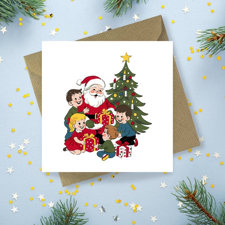 Cartão de Natal com Saudações do Pai Natal em Estilo Vintage por atacado de Sayers Studio