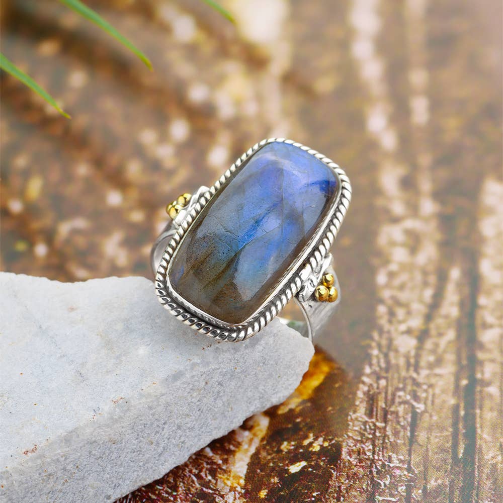 Tiramisu - Wholesale Cocktail/Statement Ring - Labradorite 925 Sterling Silver with Brass Ring Jewelry1