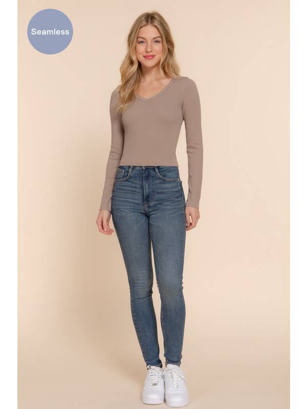 Active Basic | Active USA - Wholesale Knit Top - Women's - Long Sleeve V-neck Rib Seamless Top13