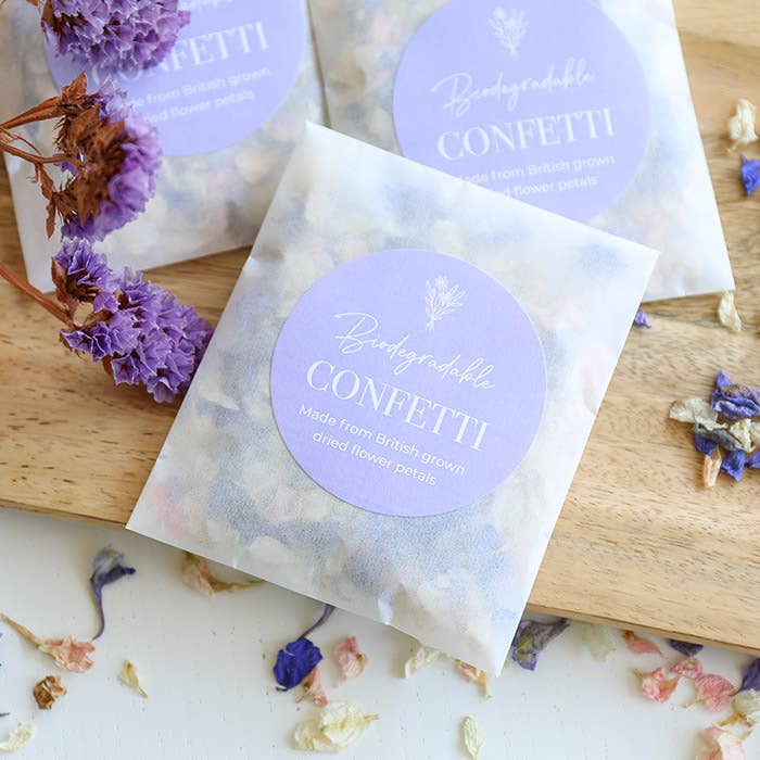 Lilac Biodegradable Petal Confetti Sachet for wholesale by LSF Wholesale