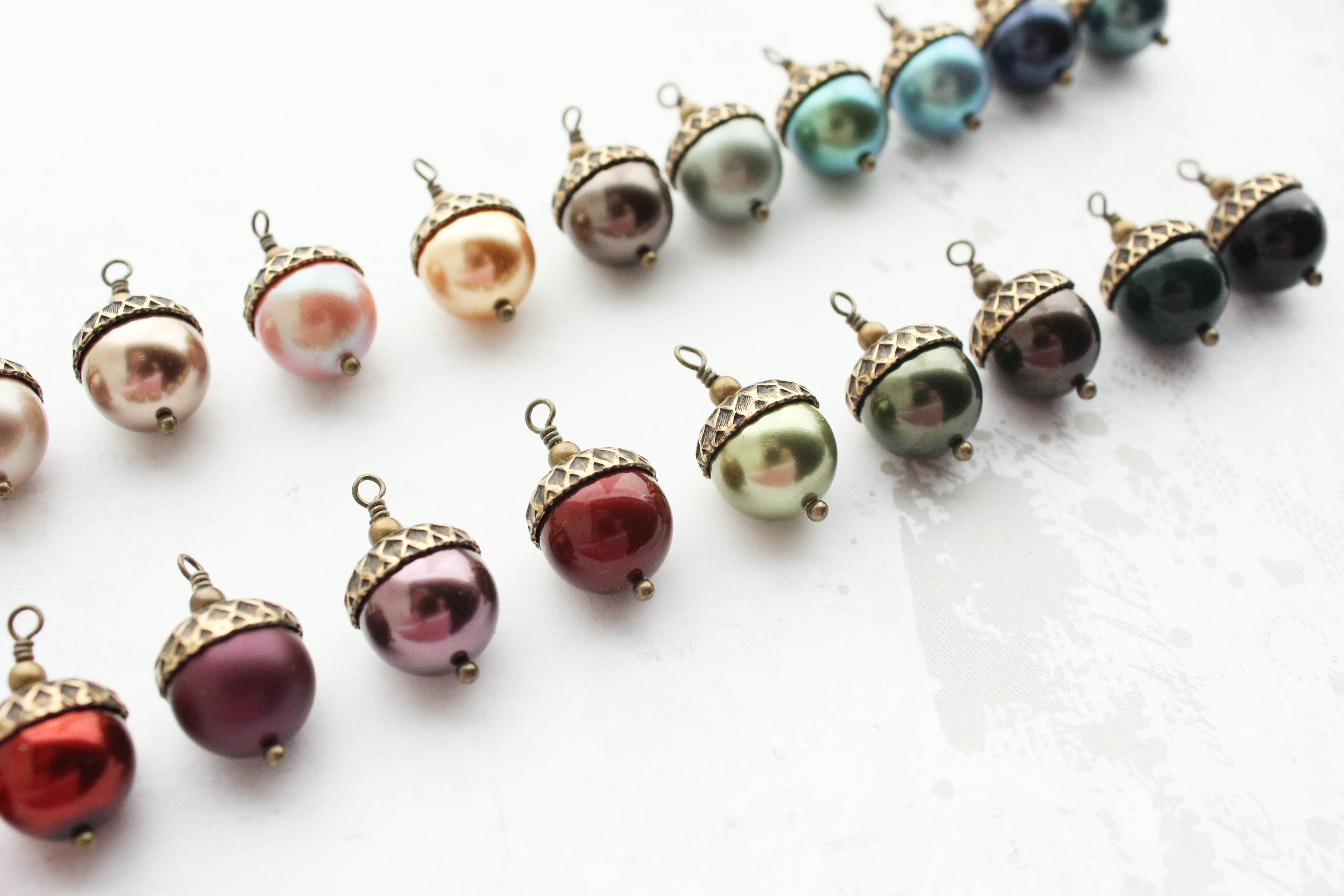 A Pocket of Posies - Wholesale Dangle Earrings - Pearl Acorn Earrings (21 Colors) - ANTIQUED BRASS12