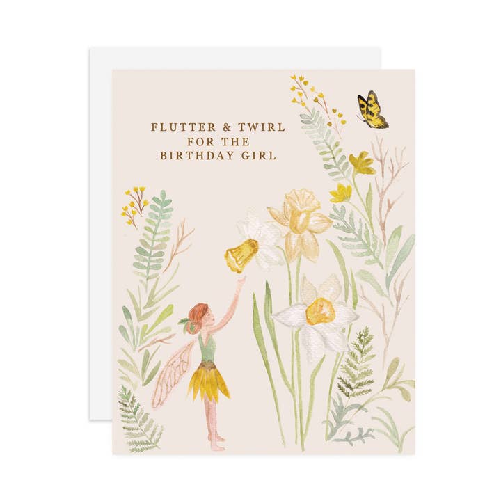 Flutter and Twirl Birthday Girl Watercolor A2 Greeting Card for wholesale by MALWEST design