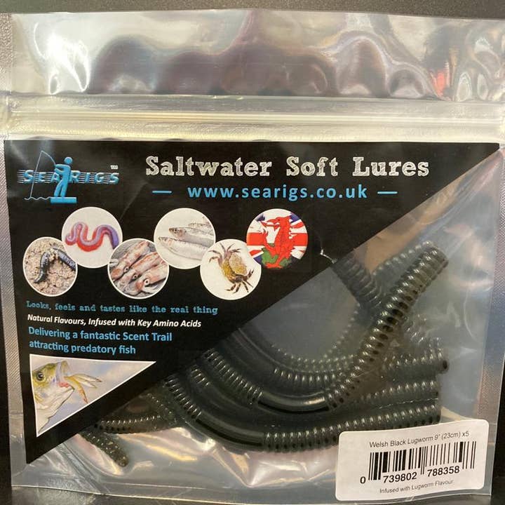 SEARIGS UK LTD – wholesale Sporting accessories – 5 x 9" (23cm) Black Lugworm Sea Fishing Lures