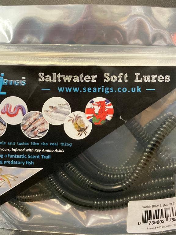 5 x 9" (23cm) Black Lugworm Sea Fishing Lures for wholesale by SEARIGS UK LTD