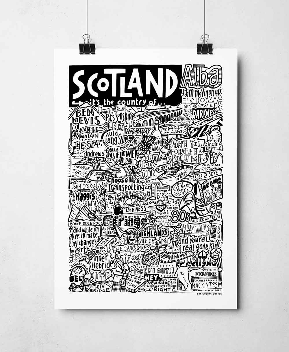 Sketchbook Design – Großhandel Kunstdruck – Scotland Landmarks – Kunstdruck „It's The Country Of“0