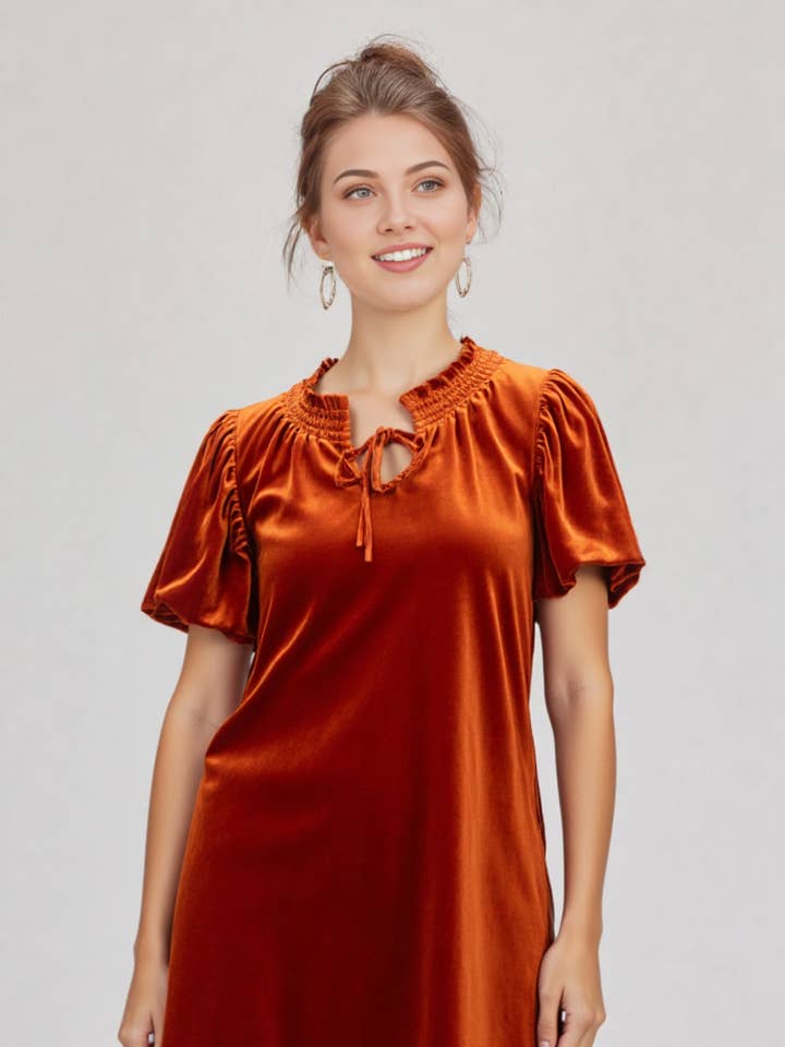 VERY J - Wholesale Dress - Women's - ND31024-Puff Sleeve Velvet Holiday Mini Dress6