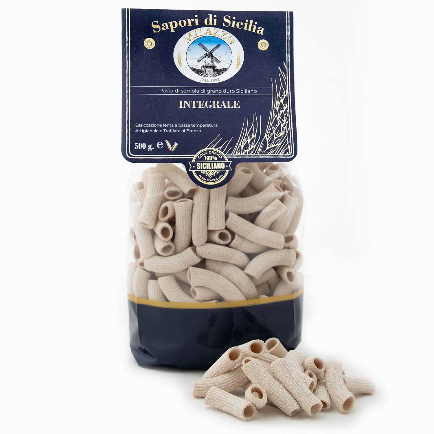 Pastificio Milazzo - Wholesale Pasta - Pasta - WHOLE WHEAT SEMOLINA RIGATONI - 500 GR1