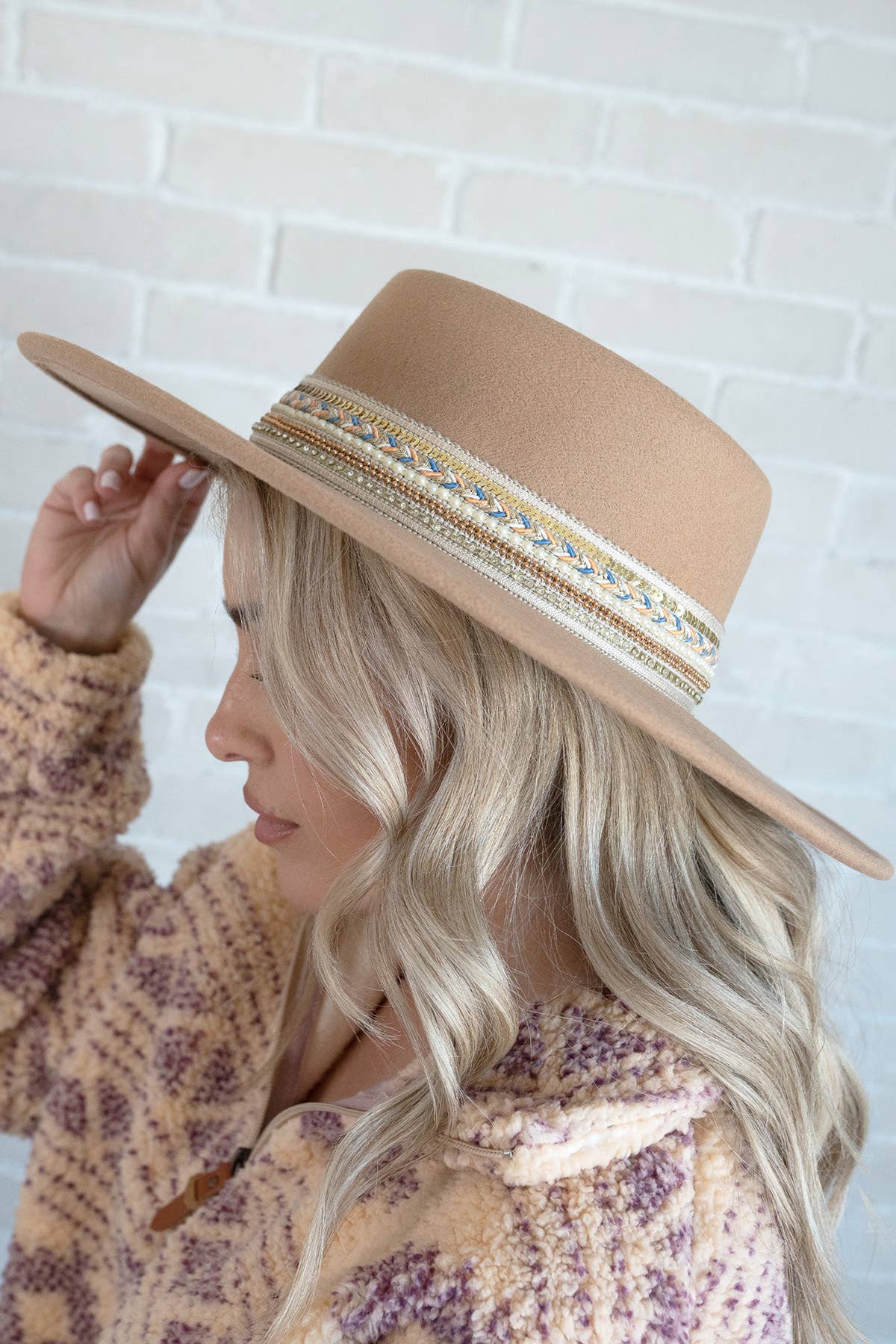 Jen & Co. - Wholesale Fedora - Women's - HAT2188 Blaze Multi Trim Wide Brim Fedora5