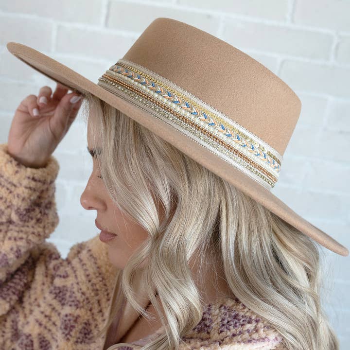 Jen & Co. - Wholesale Fedora - Women's - HAT2188 Blaze Multi Trim Wide Brim Fedora5