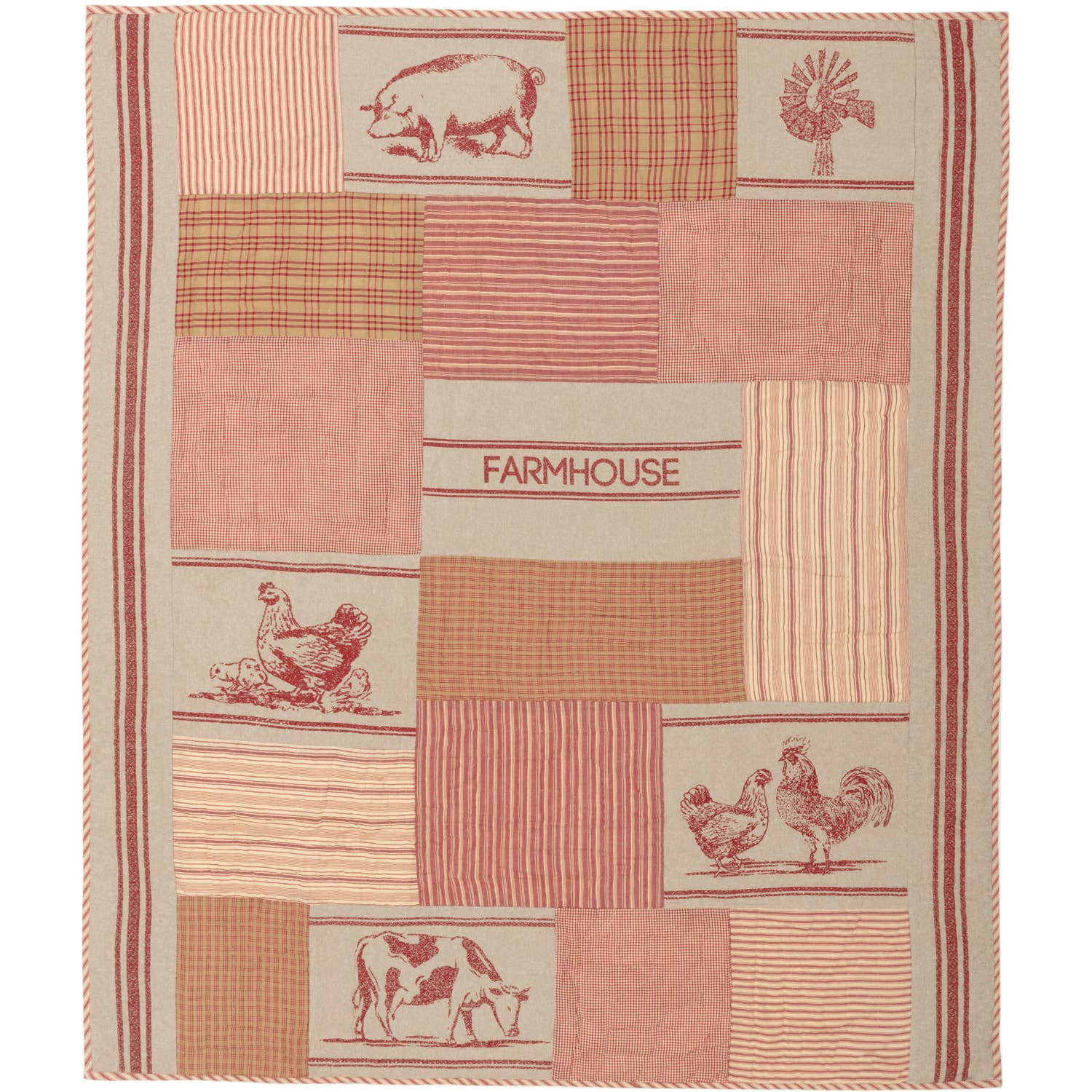 VHC Brands - Wholesale Throw Blanket - Sawyer Mill Red Farm Animal Quilted Throw 50x601