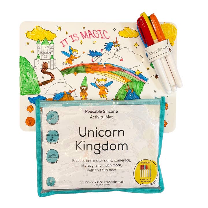 Unicorn Kingdom Small Reusable Coloring Mat – Kit for wholesale by ImaginART Mats (Reusable Silicone Coloring Mats)
