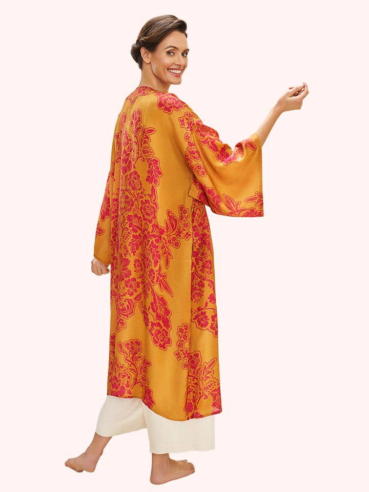 Mustard Tapestry Kimono Gown for wholesale by Powder Design inc - US