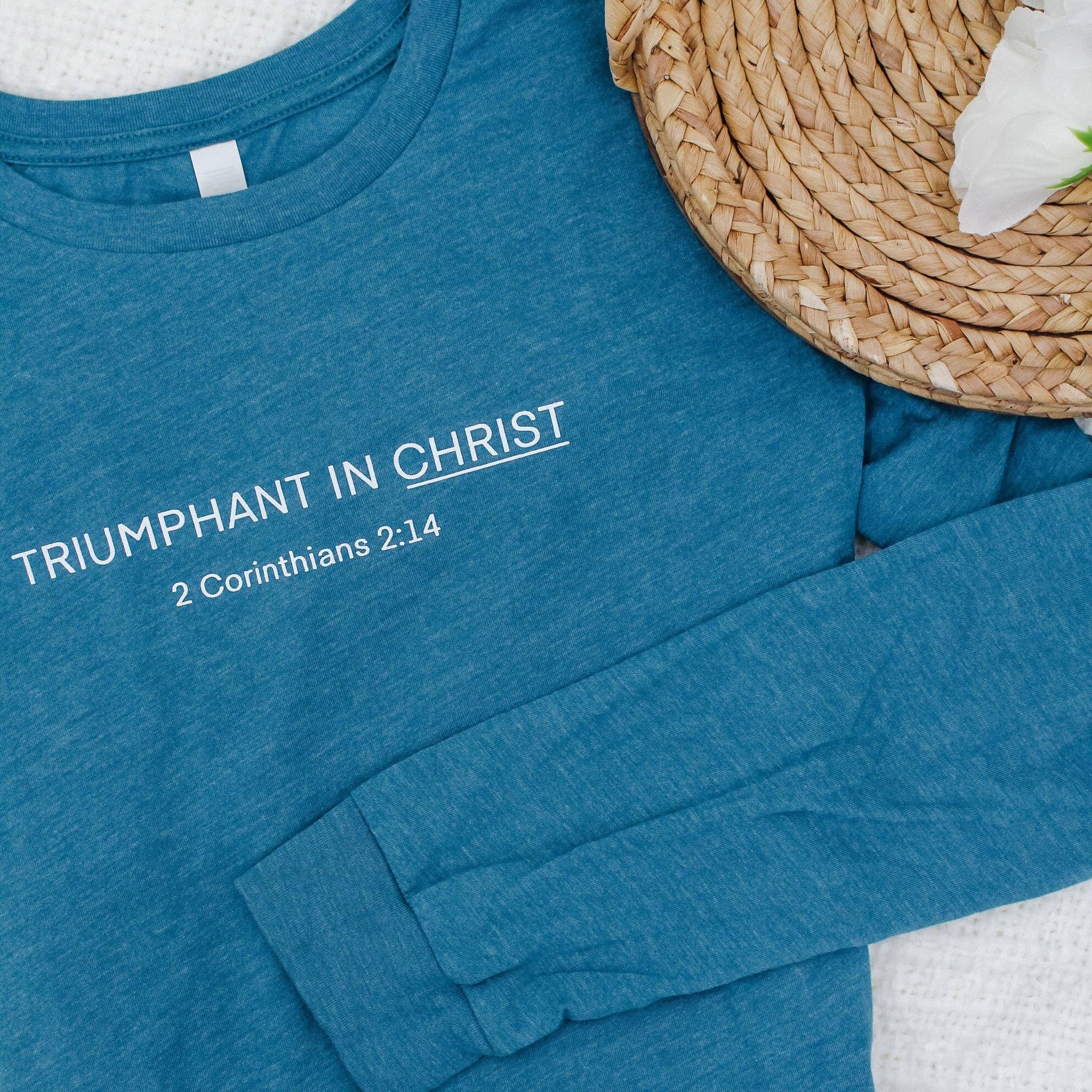 Common Grace Print Shop - Wholesale Screen Printed T-Shirt - Women's - Triumphant in Christ Long-Sleeve T-Shirt1