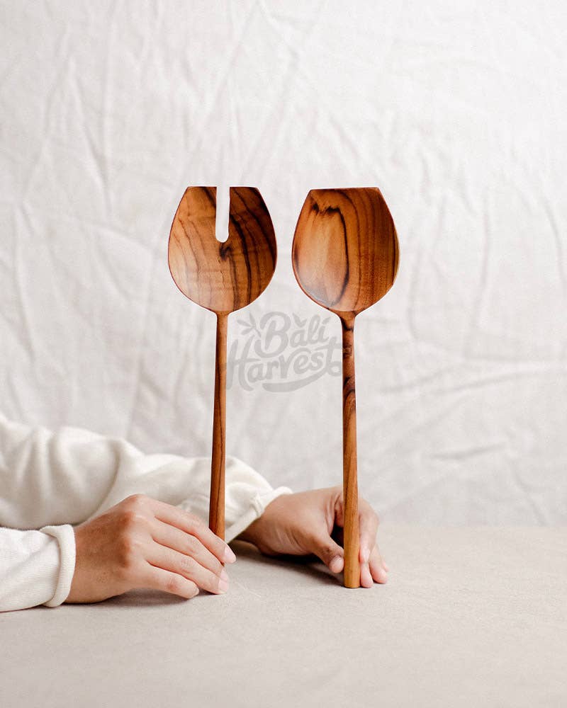 Bali Harvest - Wholesale Serving Utensil - Teak Wooden Salad Servers Set - Salad Spoon Fork Spatula2