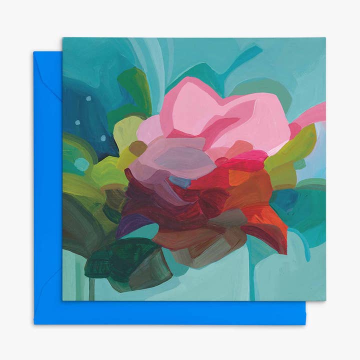 Biglietto floreale | Biglietto di auguri in arte verde acqua | Biglietto di auguri bianco per la vendita all'ingrosso da parte di Susannah Bleasby Art