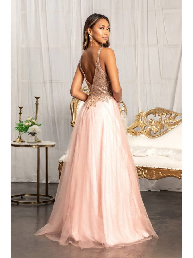 Tux-USA® - Wholesale Gown - Women's - Sequin Embellished Bodice V-Neck A-Line Prom Dress w/ Leg Slit3