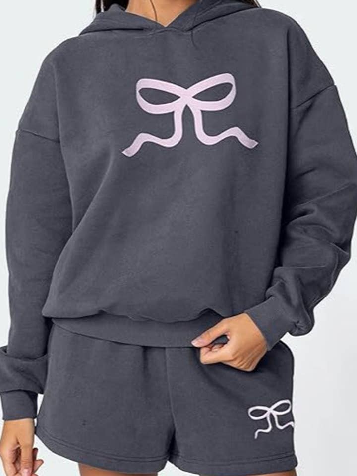 EmberLoom - Wholesale Lounge Set - Women's - Bow Graphic Hoodie and Shorts Set0