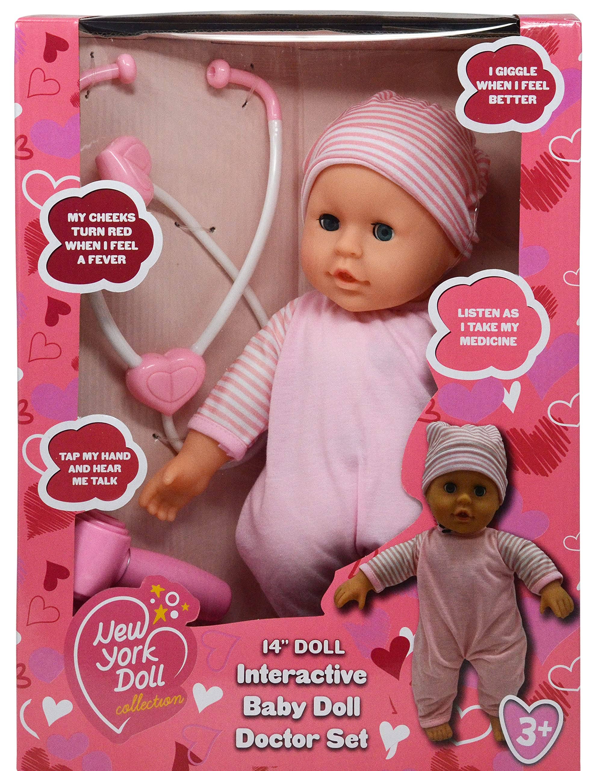 The New York Doll Collection - Vente Poupée – enfant - Ensemble de docteur poupée parlante interactive - Poupée de 14 po rose5