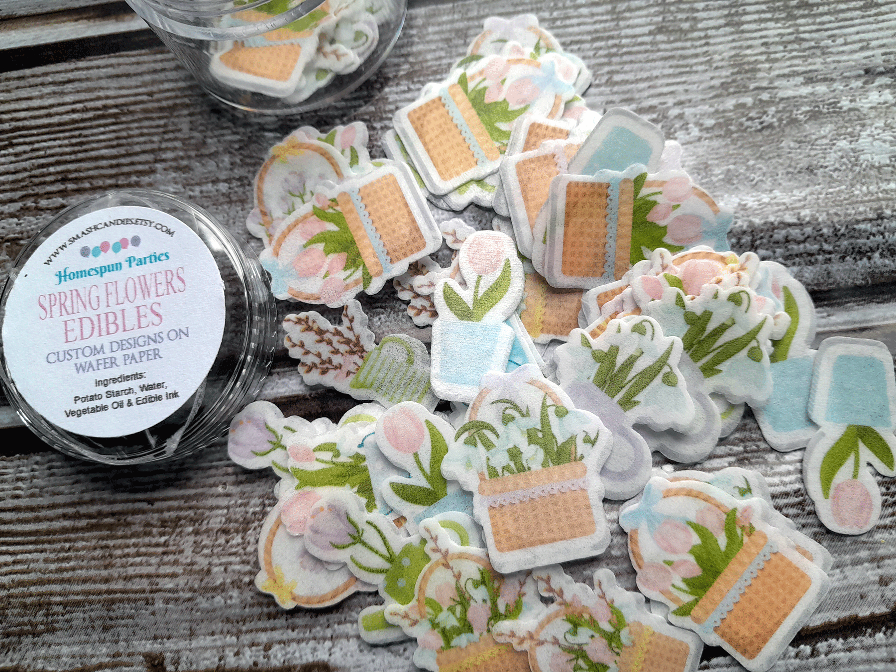 Homespun Parties - Wholesale Cake Decorating Kit - Mini Spring Flowers Wafer Paper Edible Cake Decorations0