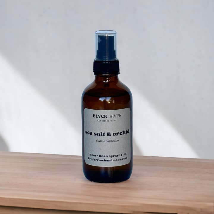 Sea Salt & Orchid 4 oz Room Spray - Amber Spray Bottle for wholesale by Black River Handmade Goods