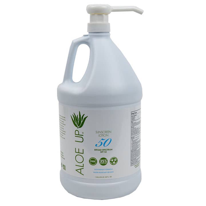 White Collection SPF 50 Sunscreen Lotion Gallon for wholesale by Aloe Up Sun & Skincare